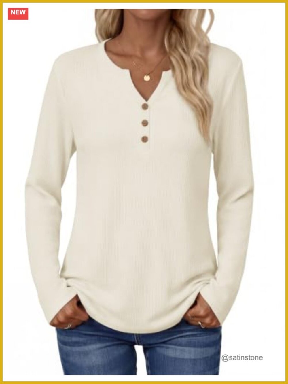 Women's Long Sleeve Waffle Knit V-Neck Tunic Top Casual Loose Blouse